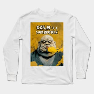 Puff Sumo: Calm is a Superpower with smoky burnt orange smoke Long Sleeve T-Shirt